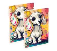 EtherSpher Taccuino formato A5 con simpatico cane bianco per la scuola 21,1 x 14,5 cm, robusto quaderno a righe universitario 60 fogli per diario e lista delle cose da fare, confezione da 2