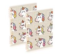 EtherSpher Taccuino formato A5 con unicorni bianchi in stile cartone animato, 21,1 x 14,5 cm, copertina rigida, a righe, a spirale, 60 fogli per scuola e ufficio, confezione da 2