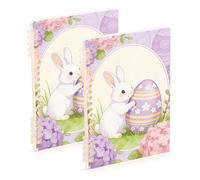 EtherSpher Taccuino formato A5 Happy Easter Rabbit Egg Purple Journal 21,1 x 14,5 cm, robusta composizione notebook a righe larghe 60 fogli per scuola e ufficio, confezione da 2
