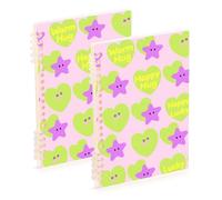 EtherSpher Taccuino formato A5 verde fluorescente a forma di stella cuori viola stelle a righe larghe 21,1 x 14,5 cm, soggetto robusto, spirale a righe universitarie, 60 fogli per lavoro e classe