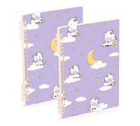 EtherSpher Taccuino grande formato A5 con mucca cattiva viola pastello 21,1 x 14,5 cm, resistente all'usura soggetto a spirale notebook largo 60 fogli per viaggi e scrittura confezione da 2