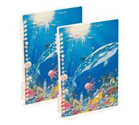 EtherSpher Taccuino scolastico colorato formato A5 Cartoon Underwater World Blue Whale 8.3 "x 5.7", resistente all'usura a righe larghe quaderno a spirale 60 fogli per scuola e ufficio confezione da 2
