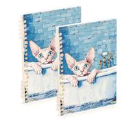 EtherSpher Taccuino vintage formato A5 con gatti della Cornovaglia Rex e vasca da bagno, 21,1 x 14,5 cm, copertina rigida, materiale scolastico per università, 60 fogli per lavoro e onfezione
