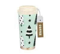 EtherSpher Tazza da caffè isolata in acciaio inox con coperchio, con scritta Merry Christmas with Mint and Green Trees, per caffè caldo e freddo, 500 ml, a prova di fuoriuscite
