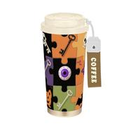 EtherSpher Tazza da viaggio isolata da caffè in acciaio inox con puzzle colorato di teschio di pipistrelli, con coperchio, per bevande calde e fredde, 500 ml, a prova di perdite