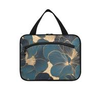 EtherSpher Teal Gold Floral Pattern appeso articoli da toeletta borsa per le donne con gancio, design espandibile kit borsa per viaggiatore viaggio estuche para guardar maquillaje L, Motivo floreale