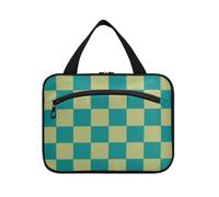 EtherSpher Teal Khaki Checker Plaid appeso borsa da toilette per gli uomini che viaggiano con gancio, accessori di design trapuntato borsa per il trucco per le signore toilette bolsas para maquillaje