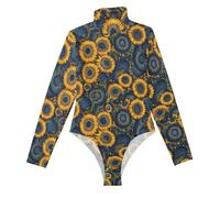 EtherSpher Top carino a maniche lunghe con margherite gialle in stile bohémien per le donne che escono a collo alto shapewear body per le donne, Margherite gialle in stile bohémien, M