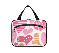 EtherSpher Valentine Hearts Peach Red appeso borsa da viaggio appeso con gancio, designer lavabili borse cosmetiche per le donne must haves kit da viaggio de para mujer L, San Valentino cuori rosso