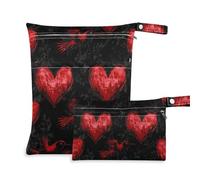 EtherSpher Valentine Red Love Bird - Sacchetti impermeabili con cerniera, confezione da 2, per costume da bagno con manici per viaggi, bagno