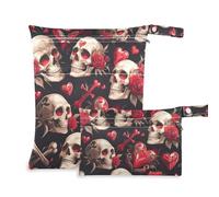 EtherSpher Valentine Red Rose Skull Borse a prova di disordine per nuotatori 2 Pack Wet Bag per costume da bagno con manici per pannolini per bambini, viaggio