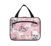 EtherSpher Valentine Rosa Cuore Teschio appeso borsa cosmetica da viaggio con gancio, designer borse lavabili per gli uomini per la mamma campeggio bolso para maquillaje L, Teschio cuore rosa San