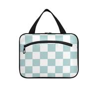 EtherSpher Verde e Bianco American Plaid appeso viaggio make up borse donna con gancio, designer pieghevole medicina borsa per gli uomini lavoro porta cosmeticos mujer para cartera L, Plaid americano
