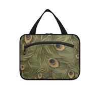 EtherSpher Verde oliva Piume di pavone appeso borsa da viaggio con gancio, designer borsa medicina essenziale per il viaggio essenziale hotel bolsas para maquillaje de mujer L, Piume di pavone verde