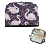 EtherSpher Vintage Cigni bianchi Foglie Viola Scuro Astuccio Grande Capacità Sacchetto di Immagazzinaggio Espandibile Astuccio Portamatite per Donne Cosmetici bolsa para lapices de ninos