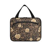 EtherSpher Vintage Gold Floral Black appeso kit da viaggio per gli uomini con gancio, designer essenziale trapuntato borsa trucco per accessori must haves lavoro porta cosmeticos mujer para cartera L