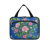 EtherSpher Vintage Peonia Floreale Blu Pesca appeso borsa da toilette per gli uomini con gancio, designer unisex snack bag per accessori da viaggio campeggio bolso de mano para hombre L, peonia