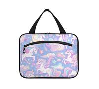 EtherSpher Viola arcobaleno unicorni appeso borsa da toilette da viaggio per gli uomini con gancio, designer moda medicina borse per viaggiatori zaino in spalla bolso de mano para hombre L, Unicorni