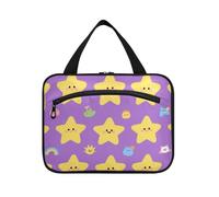 EtherSpher Viola Giallo Stelle Carino appeso viaggio trucco borsa grande con gancio, designer impermeabile trucco borsa organizzatore per mamma hotel bolso de mano para hombre L, viola giallo stelle
