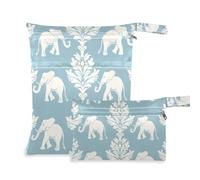 EtherSpher White Elephant Design Vintage Style lavabile Wet Dry Bags 2 Pack Wet Bag per costume da bagno con manici per viaggi, yoga