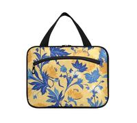 EtherSpher Wild Floral Giallo Blu appeso borsa da viaggio con gancio, design compatto skincare borsa per viaggiare donne campeggio cartera para maquillaje L, Blu giallo floreale selvatico, Large