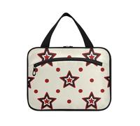 EtherSpher Wine Red Stars Dot Beige appeso borsa da toilette da viaggio per le donne con gancio, designer borsa da toilette compatta per papà campeggio envase para profumo de L, Vinaccia rosso stelle