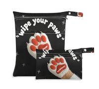 EtherSpher Wipe Your Paws - Set di 2 sacchetti per pannolini, con cerniera, con motivo a forma di artigli di gatto bianco, con manici per pannolini per bambini, palestra