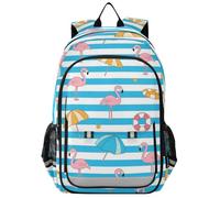 EtherSpher zaino bambini 8-12: librerie elementari di grande capacità in colori assortiti - Blue White Striped Summer Flamingo