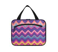 EtherSpher Zigzag Dots Colorful appeso borse cosmetiche per le donne viaggiano con gancio, designer espandibile skincare borsa per le donne must haves lavoro estuche para maquillaje L, pois a zigzag