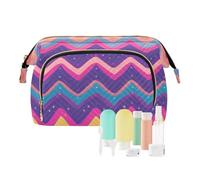 EtherSpher Zigzag Dots Colorful Makeup Bags Borse Cosmetiche Leggere Con Cerniera Trucco Periodo Bag per Viaggio Bagno, pois a zigzag colorati, 1 size