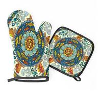 Ethnic Mandala Flower Guanti Da Cucina Set Di 2 Resistenti Al Calore Guanti Da Forno Presina Appendere Presine Guanto Per Cucinare Grigliare Padelle