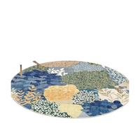 Ethnic Style Patchwork Printed Circular Carpet Watercolor Flower Anti Slip Rug Bedroom Living Room Entrance Mat Home Decoration(Color04,80x80cm)