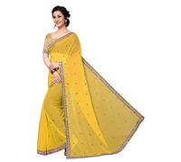 ETHNICMODE India Indian/Pakistani Women's Georgette with Stone Style Saree with Blouse Piece Diamond Queen Yellow