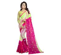 ETHNICMODE Women's Shiffon Bandhani And lehariya Style Saree with Blouse Piece (Multi-Color_Free_Size) Ring LEHARIYA