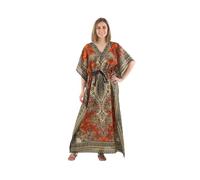 Ethnique Mode Caftano lungo bohemien, in poliestere, motivo kimono, abito estivo in kaftan, stile orientale, arancione, Taglia unica
