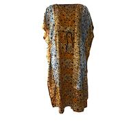 Ethnique Mode Caftano Lungo con Stampa Elefanti, Stile Boho, Vestito da Spiaggia in Cotone, Caftano lungo da donna (Ocra, Taglia Unica)