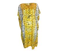 Ethnique Mode Caftano Lungo con Stampa Elefanti, Stile Boho, Vestito da Spiaggia in Cotone, Caftano lungo da donna (GIALLO, Taglia Unica)