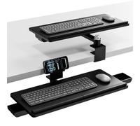 ETHU Vassoio per tastiera regolabile per uso sopra la scrivania e sotto la | Piattaforma da 61 x 29 cm con rotazione a 360° e inclinazione di 180°, cuscinetto in silicone antiscivolo per tastiera