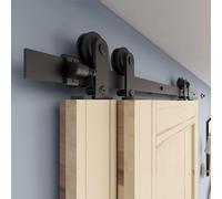 ETIASQSA 5FT/152CM Binario per Porta Scorrevole Kit per Coincide Doppia Porta Barn Bypass Sistema Nero Forma T