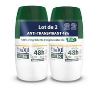 ETIAXIL - Deodorante antitraspirante vegetale - Sudorazione moderata - Certificato Bio - Ascelle - 48 ore - Profumo di cocco - Roll On - 50 ml - Set di 2