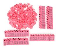 Etichetta auricolare per capra, in plastica, con numeri trasparenti e non sbiaditi, per l'identificazione del bestiame, per la gestione degli animali da fattoria, confezione da 100 (Rosa con parole