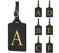 Etichetta da viaggio monogramma alla moda, unisex, in materiale PU, adatta per valigie, borse a mano, borse da viaggio, con portanome e copertura di protezione della privacy (A~Z), etichetta bagaglio 
