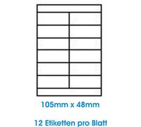 Etichetta Etichette bianche in un' ampia gamma di formati. 100 fogli DIN A4, 70 G/M² Adatto per stampante a getto d' inchiostro, stampanti laser e fotocopiatrici. 105,0x48,0