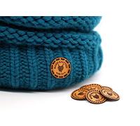 Etichetta Handmade rotonda cuoio - Hand Knitted with love - RO01 - Etichette cuoio rotonde da cucire fatto a mano (30 Pezzi - Testo Personalizzato)