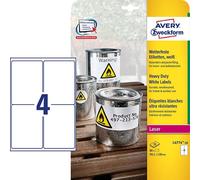 Avery Etichette a foglio L4774-20 - poliestere impermeabili 99,1 x 139 mm, 80 pezzi, bianco