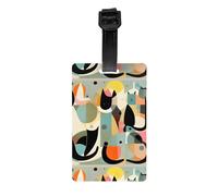Etichetta per bagagli a forma di gatto in stile moderno della metà del secolo. Realizzata in PVC con una cinghia staccabile, perfetta per viaggi leggeri e un'etichetta identificativa da viaggio.