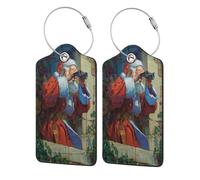 Etichetta per bagagli con Babbo Natale che spiona per valigie, confezione da 2 etichette per bagagli in pelle con patta per la privacy, etichetta identificativa con nome e anello in metallo, per donne