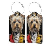 Etichetta per bagagli con cane Yorkshire Terrier che indossa una corona per valigia, confezione da 2 etichette per bagagli in pelle con patta per la privacy, etichetta identificativa con nome e anello