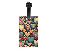 Etichetta per bagagli con cuori colorati. Realizzata in PVC con una cinghia staccabile, perfetta per viaggi leggeri e un'etichetta identificativa da viaggio.