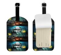 Etichetta per bagagli con gufo zucca felice Halloween con retro completo privacy nome carta d'identità etichette valigia identificativi in pelle PU etichette bagagli